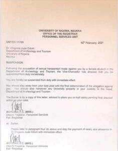 UNN lecturer suspended for impregnating female students
