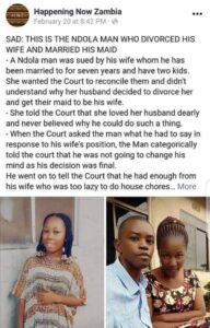 Zambian Man Divorces His Wife And Marries Maid